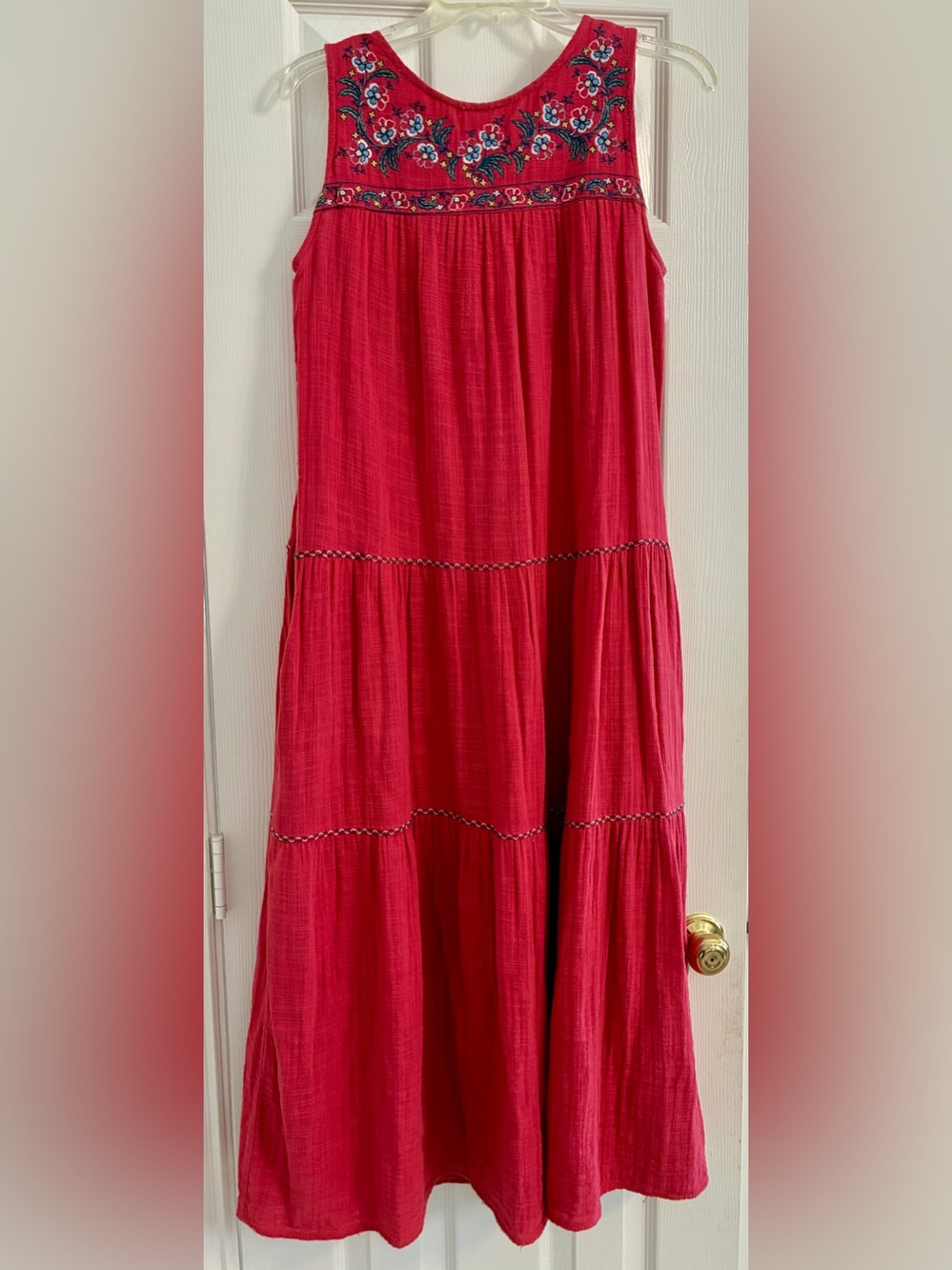 Max Studio Raspberry Red Embroidered Tiered Maxi Dress-Sz XS